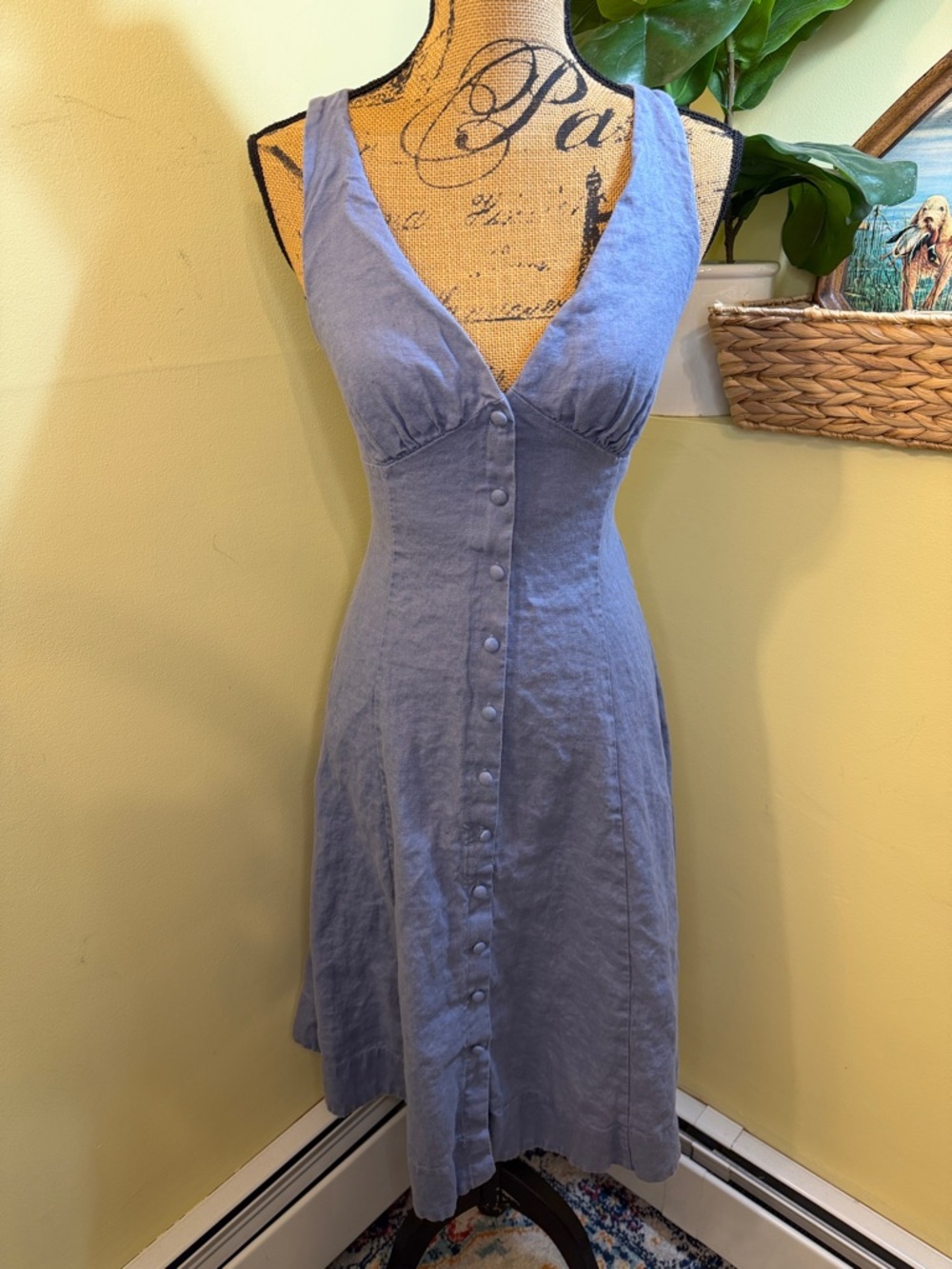 Reformation Sebastien Linen Midi Dress Size 0 Blue